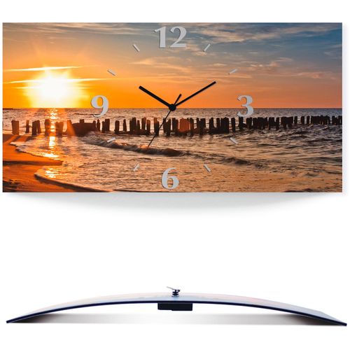 4059745811910 - Wanduhr ARTLAND Schöner Sonnenuntergang am Strand Wanduhren Gr B H T 50 cm x 25 cm x 03 cm Quarzuhr orange Wanduhren 3D Optik gebogen mit Quarz- oder Funkuhrwerk versch Größen