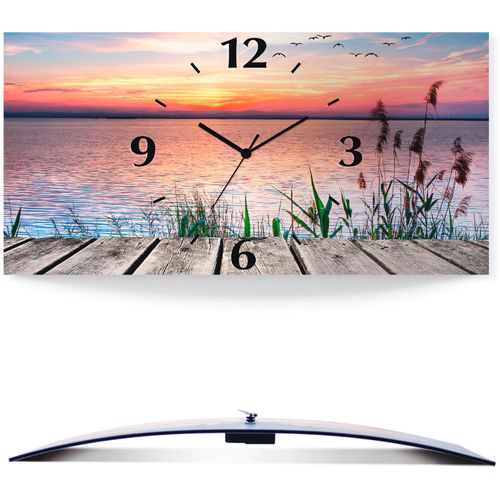 4059745812221 - Wanduhr ARTLAND Der See in den Farben der Wolken Wanduhren Gr B H T 60 cm x 30 cm x 03 cm Funkuhr blau Wanduhren 3D Optik gebogen mit Quarz- oder Funkuhrwerk versch Größen