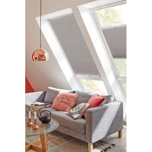 4001442777112 - Dachfensterplissee StartUp Style Honeycomb TL Plissees Gr 795 cm zweiseitig verschiebbar 383 cm grau (grau weiß) Dachfensterplissees mit Führungsschienen
