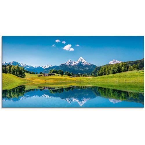4058661636836 - Glasbild ARTLAND Landschaft in den Alpen Bilder Gr B H 100 cm x 50 cm Glasbild Berge 1 St blau Glasbilder in verschiedenen Größen