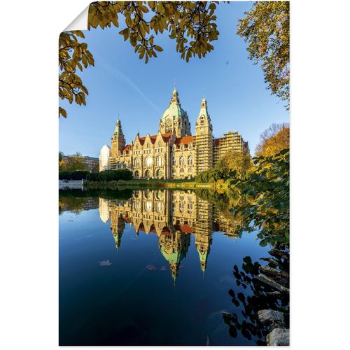 4062144618301 - Wandbild ARTLAND Spiegelung des Rathauses in Hannover Bilder Gr B H 40 cm x 60 cm Poster Hannover Hochformat 1 St blau Kunstdrucke als Alubild Leinwandbild Wandaufkleber oder Poster in versch Größen
