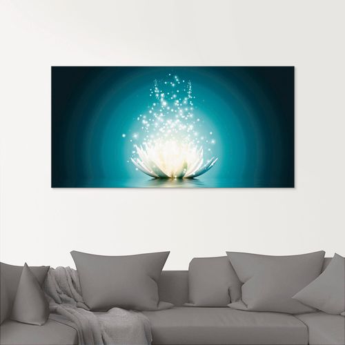 4062144102169 - Glasbild ARTLAND Magie der Lotus-Blume Bilder Gr B H 50 cm x 50 cm Blumen 1 St blau Glasbilder Bilder in verschiedenen Größen