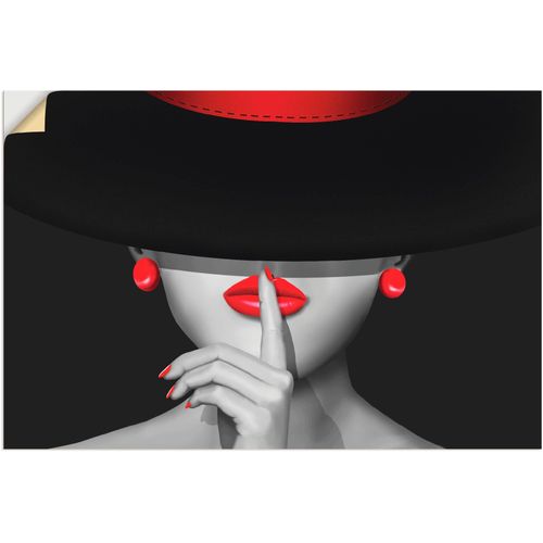 4058661009401 - Wandbild ARTLAND Sei still Bilder Gr B H 120 cm x 80 cm Wandaufkleber - Vinyl Frau 1 St schwarz Bild Kunstdruck Kunstdrucke Bilder als Alubild Leinwandbild Wandaufkleber oder Poster in versch Größen