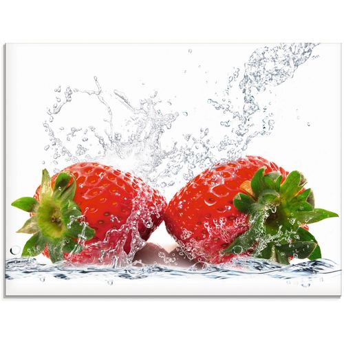4058661612014 - Glasbild ARTLAND Erdbeeren mit Spritzwasser Bilder Gr B H 80 cm x 60 cm Glasbild Lebensmittel 1 St rot Glasbilder in verschiedenen Größen