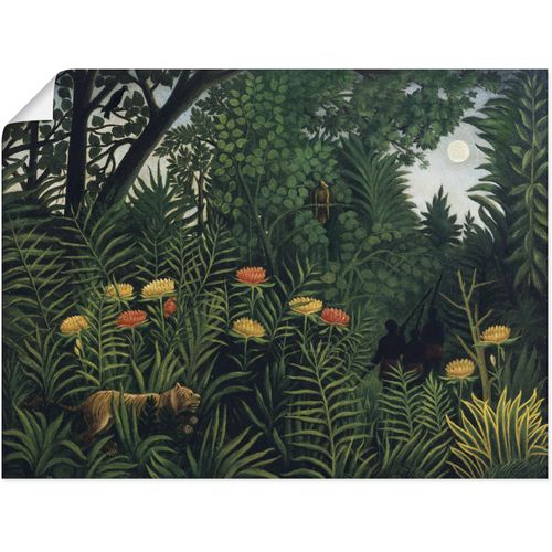 4058661221339 - Wandbild ARTLAND Urwald mit Tiger und Jägern Um 1907 Bilder Gr B H 80 cm x 60 cm Poster Wald 1 St grün Bild Poster Bilder als Alubild Leinwandbild Wandaufkleber oder in versch Größen