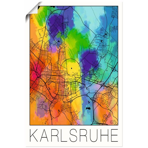 4062144055731 - Wandbild ARTLAND Retro Karte Karlsruhe Aquarell Bilder Gr B H 20 cm x 30 cm Poster Deutschland Hochformat 1 St bunt Bild Poster Bilder als Alubild Leinwandbild Wandaufkleber oder in versch Größen