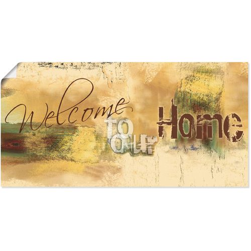 4059745908306 - Wandbild ARTLAND Willkommen in unserem Zuhause Bilder Gr B H 60 cm x 30 cm Poster Sprüche & Texte Querformat 1 St braun Kunstdrucke als Alubild Leinwandbild Wandaufkleber oder Poster in versch Größen