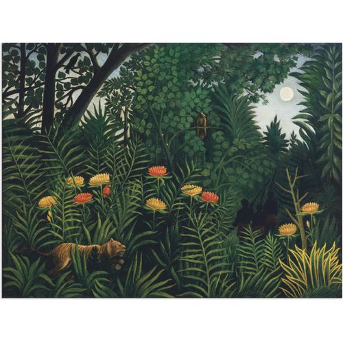 4058661221124 - Wandbild ARTLAND Urwald mit Tiger und Jägern Um 1907 Bilder Gr B H 40 cm x 30 cm Alu-Dibond-Druck Wald 1 St grün Bild Poster Bilder als Alubild Leinwandbild Wandaufkleber oder in versch Größen