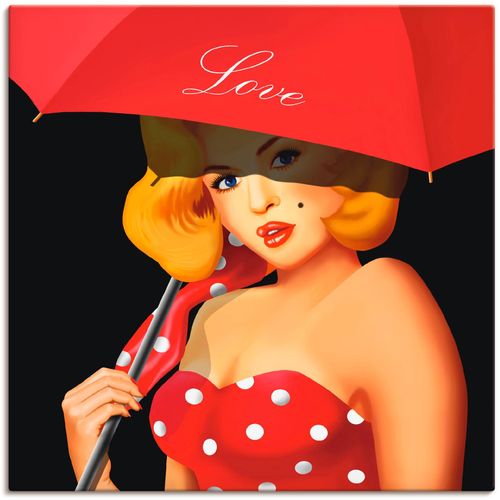 4059745171274 - Wandbild ARTLAND Pin-Up Girl unter rotem Regenschirm Bilder Gr B H 30 cm x 30 cm Leinwandbild Frau 1 St rot Bild Kunstdruck Metallbild Metallbilder Bilder als Alubild Leinwandbild Wandaufkleber oder Poster in versch Größen