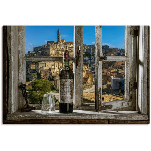 4062144633380 - Wandbild ARTLAND Blick aus dem Fenster Matera Italien Bilder Gr B H 120 cm x 80 cm Leinwandbild Fenster & Türen Querformat 1 St grau Kunstdrucke als Alubild Leinwandbild Wandaufkleber oder Poster in versch Größen