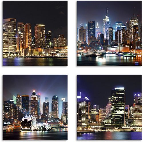 4062144353301 - Leinwandbild ARTLAND Sydney Hafen und New York Times Square Bilder Gr B H 30 cm x 30 cm Leinwandbild Städte quadratisch 4 St blau Bild Leinwandbild Leinwandbilder Bilder 4er Set verschiedene Größen
