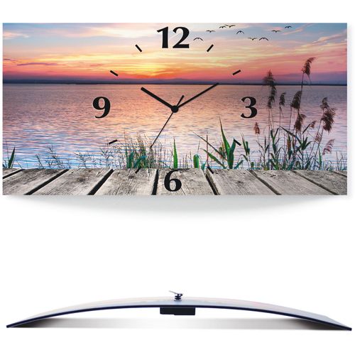 4059745812214 - Wanduhr ARTLAND Der See in den Farben der Wolken Wanduhren Gr B H T 50 cm x 25 cm x 03 cm Funkuhr blau Wanduhren 3D Optik gebogen mit Quarz- oder Funkuhrwerk versch Größen