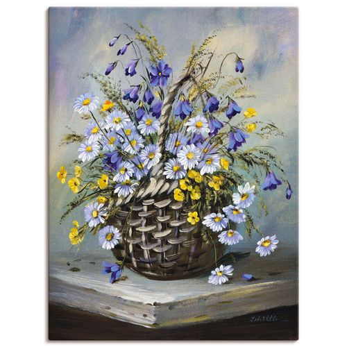 4055327477772 - Wandbild ARTLAND Bunter Korb Bilder Gr B H 45 cm x 60 cm Leinwandbild Blumen Hochformat 1 St blau Bild Poster Bilder als Leinwandbild Wandaufkleber oder in versch Größen