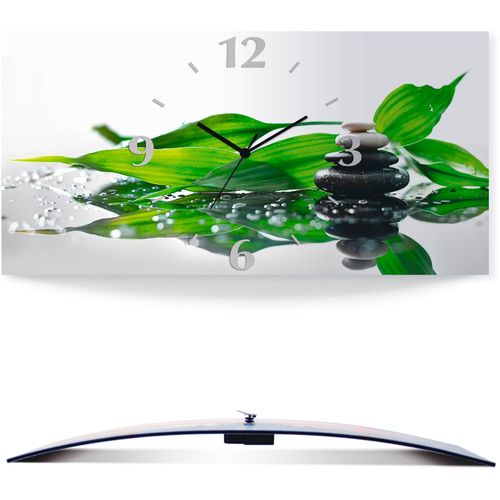 4059745812061 - Wanduhr ARTLAND Spa mit Steinen und Bambus Wanduhren Gr B H T 60 cm x 30 cm x 03 cm Funkuhr grün Wanduhren 3D Optik gebogen mit Quarz- oder Funkuhrwerk versch Größen