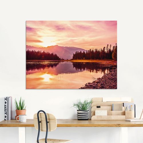 4058661450104 - Glasbild ARTLAND Grand Teton Gebirge bei Sonnenuntergang Bilder Gr B H 125 cm x 50 cm Glasbild Sonnenaufgang & -untergang 1 St orange Glasbilder in verschiedenen Größen