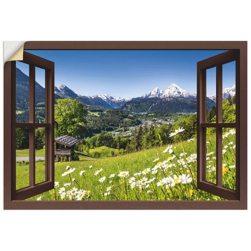 4057738351658 - Wandbild ARTLAND Fensterblick Bayerischen Alpen Bilder Gr B H 130 cm x 90 cm Wandaufkleber - Vinyl Berge Querformat 1 St braun Bild Leinwandbild Kunstdrucke Bilder als Alubild Leinwandbild Wandaufkleber oder Poster in versch Größen