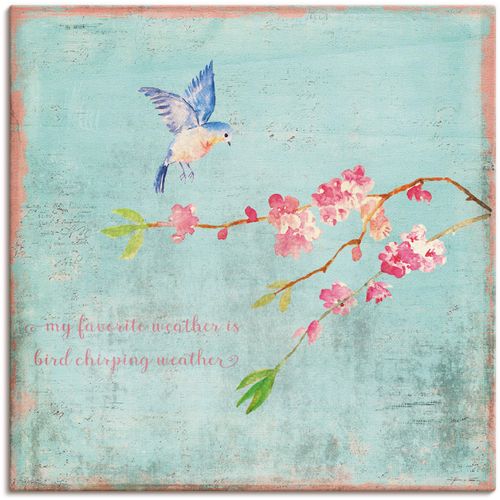 4057738836612 - Wandbild ARTLAND Vogelgezwitscherwetter Bilder Gr B H 100 cm x 100 cm Leinwandbild Sprüche & Texte 1 St blau Bild Kunstdruck Metallbild Metallbilder Bilder als Alubild Leinwandbild Wandaufkleber oder Poster in versch Größen