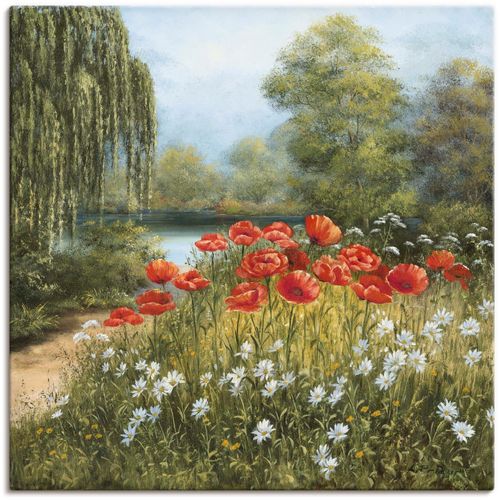 4055327137294 - Wandbild ARTLAND Mohnwiese am See Bilder Gr B H 50 cm x 50 cm Leinwandbild Blumenwiese 1 St grün Bild Poster Bilder als Alubild Leinwandbild Wandaufkleber oder in versch Größen