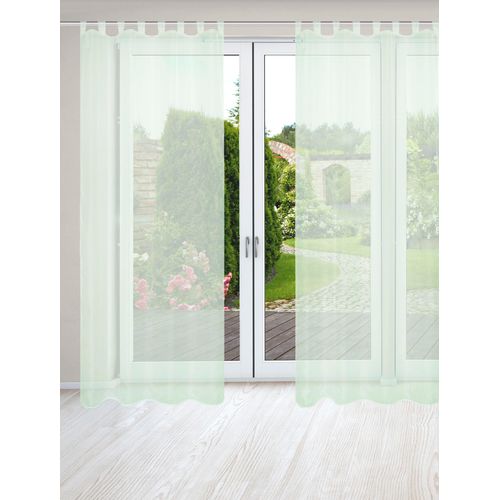 4056751503877 - Vorhang HOME WOHNIDEEN NESSI 2er Pack Gr 1 grün (lindgrün) B135cm H245cm Polyester Gardinen Uni Voile transparent Schlaufen inkl Zugband 2er Pack