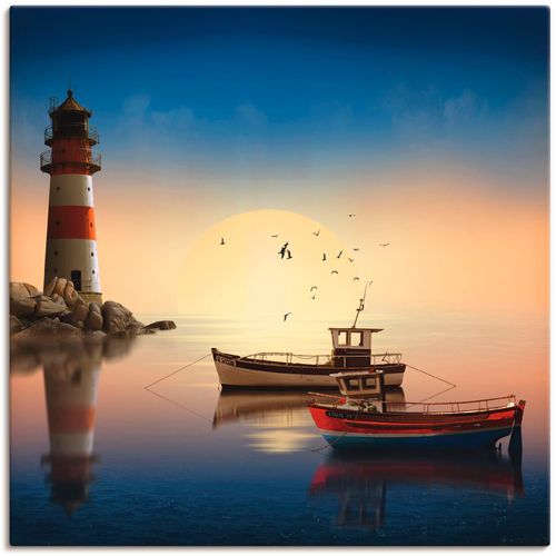 4055327839884 - Wandbild ARTLAND Kleiner Hafen mit Leuchtturm Bilder Gr B H 40 cm x 40 cm Leinwandbild Gebäude 1 St blau Bild Kunstdruck Leinwandbild Kunstdrucke Bilder als Leinwandbild Wandaufkleber oder Poster in versch Größen