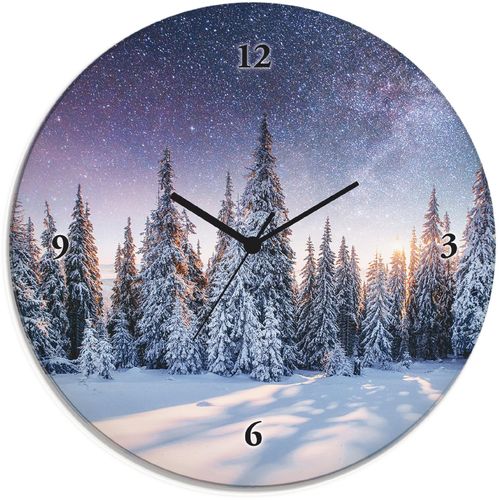 4062144603949 - Wanduhr ARTLAND Glasuhr rund Tannenwald im Schnee Wanduhren Gr B H T 30 cm x 30 cm x 18 cm Quarzuhr blau Wanduhren wahlweise mit Quarz- oder Funhuhrwerk lautlos ohne Tickgeräusche