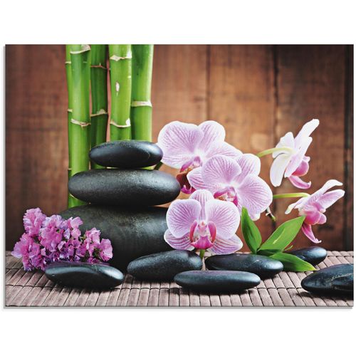 4055327025775 - Glasbild ARTLAND Spa Konzept Zen Steinen Orchideen Bilder Gr B H 80 cm x 60 cm Glasbild Zen 1 St pink Glasbilder in verschiedenen Größen