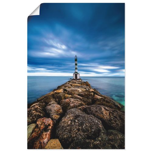 4062144016657 - Wandbild ARTLAND Leuchtturm am Atlantik Bilder Gr B H 60 cm x 90 cm Poster Küste Hochformat 1 St blau Bild Poster Bilder als Alubild Leinwandbild Wandaufkleber oder in versch Größen