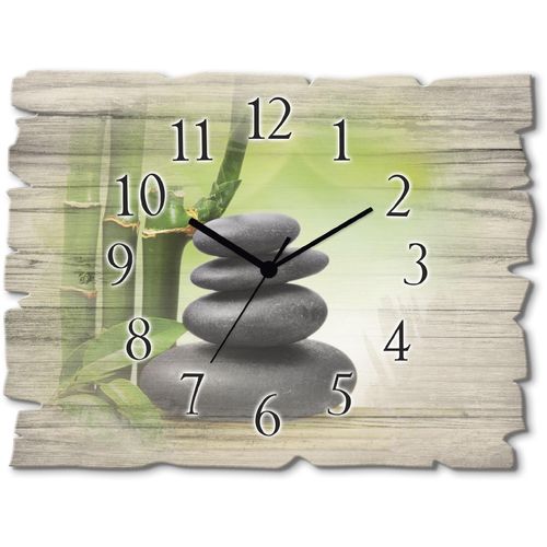 4062144357347 - Wanduhr ARTLAND Spa Konzept Zen Basaltsteine Wanduhren Gr B H T 40 cm x 30 cm x 06 cm Quarzuhr grün Wanduhren wahlweise mit Quarz- oder Funhuhrwerk lautlos ohne Tickgeräusche