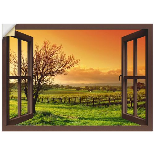 4057738621713 - Wandbild ARTLAND Fensterblick - Landschaft mit Weinbergen Bilder Gr B H 70 cm x 50 cm Wandaufkleber - Vinyl Fensterblick Querformat 1 St braun Bild Poster Bilder als Leinwandbild Wandaufkleber oder in versch Größen