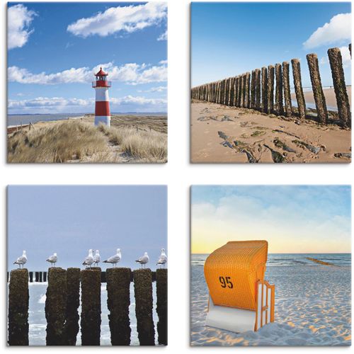 4062144353615 - Leinwandbild ARTLAND Leuchtturm Sylt Strand Möven Strandkorb Bilder Gr B H 30 cm x 30 cm Leinwandbild Strand quadratisch 4 St blau Bild Leinwandbild Leinwandbilder Bilder 4er Set verschiedene Größen