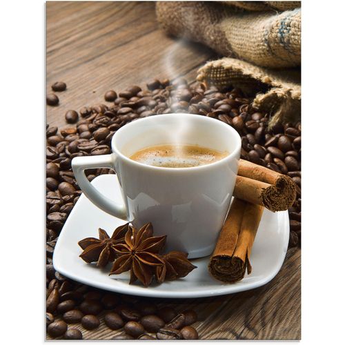 4058661633187 - Glasbild ARTLAND Kaffeetasse Leinensack mit Kaffeebohnen Bilder Gr B H 45 cm x 60 cm Glasbild Getränke 1 St braun Glasbilder in verschiedenen Größen