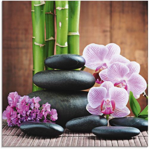4057738309024 - Glasbild ARTLAND Spa Konzept Zen Steinen Orchideen Bilder Gr B H 40 cm x 40 cm Zen 1 St pink Glasbilder Bilder in verschiedenen Größen