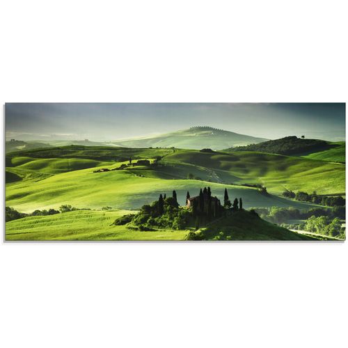 4058661450180 - Glasbild ARTLAND Sonnenaufgang über einer Olivenfarm Bilder Gr B H 125 cm x 50 cm Glasbild Felder 1 St grün Glasbilder in verschiedenen Größen