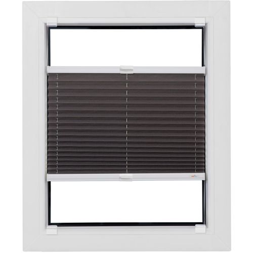 4001442955619 - Plissee Budget Crepe Plissees Gr 150 cm zweiseitig verschiebbar 80 cm grau (dunkelgrau weiß) Plissees ohne Bohren Haftfix glatt