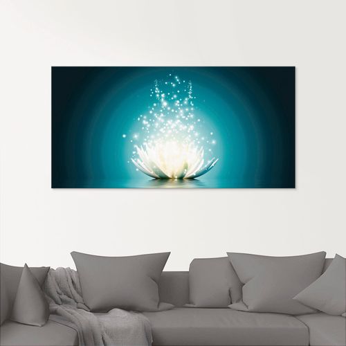 4055327058674 - Glasbild ARTLAND Magie der Lotus-Blume Bilder Gr B H 60 cm x 30 cm Blumen 1 St blau Glasbilder Bilder in verschiedenen Größen