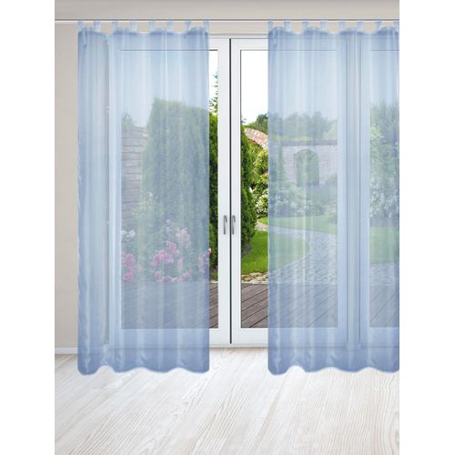 4056751503839 - Vorhang HOME WOHNIDEEN NESSI 2er Pack Gr 1 blau B135cm H245cm Polyester Gardinen Uni Voile transparent Schlaufen inkl Zugband 2er Pack