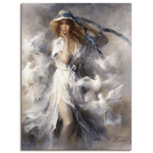 4057738453963 - Wandbild ARTLAND Tauben Bilder Gr B H 30 cm x 40 cm Leinwandbild Frau Hochformat 1 St grau Bild Leinwandbild Kunstdrucke Bilder als Leinwandbild Wandaufkleber oder Poster in versch Größen