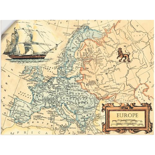 4058661317391 - Wandbild ARTLAND Europakarte Bilder Gr B H 60 cm x 45 cm Wandaufkleber - Vinyl Landkarten Querformat 1 St beige (natur) Bild Metallbild Metallbilder Bilder als Alubild Leinwandbild Wandaufkleber oder Poster in versch Größen