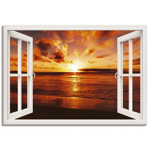 4055327351812 - Wandbild ARTLAND Fensterblick Sonnenuntergang am Strand Bilder Gr B H 70 cm x 50 cm Leinwandbild Fensterblick Querformat 1 St weiß Bild Poster Bilder als Leinwandbild Wandaufkleber oder in versch Größen