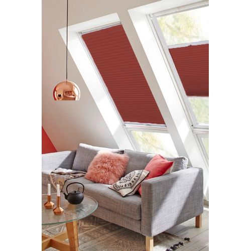 4001442779222 - Dachfensterplissee StartUp Style Honeycomb TL Plissees Gr 1417 cm zweiseitig verschiebbar 775 cm rot (ziegelrot weiß) Dachfensterplissees mit Führungsschienen