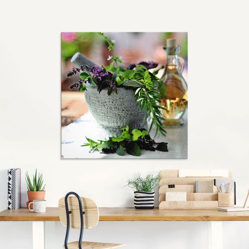 4055327856959 - Glasbild ARTLAND Gesunder Kräutermix im Mörser Bilder Gr B H 40 cm x 40 cm Arrangements 1 St braun Glasbilder Bilder in verschiedenen Größen