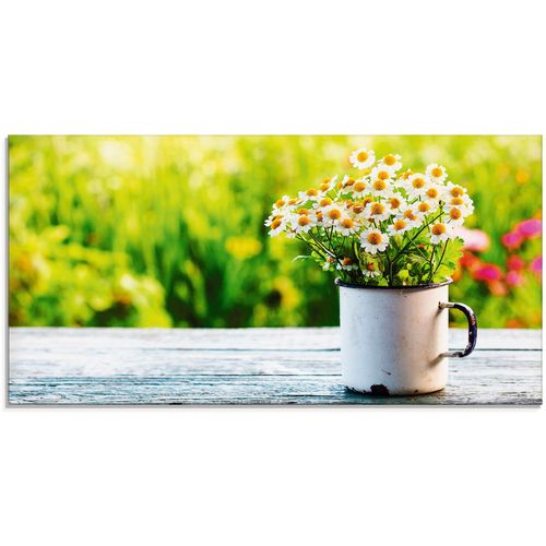 4058661636997 - Glasbild ARTLAND Frühlingsgarten mit Gänseblümchen Bilder Gr B H 60 cm x 30 cm Blumen 1 St grün Glasbilder Bilder in verschiedenen Größen
