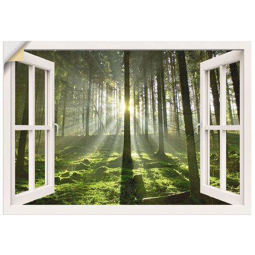4057738621010 - Wandbild ARTLAND Fensterblick - Wald im Gegenlicht Bilder Gr B H 70 cm x 50 cm Wandaufkleber - Vinyl Fensterblick Querformat 1 St weiß Bild Poster Bilder als Leinwandbild Wandaufkleber oder in versch Größen