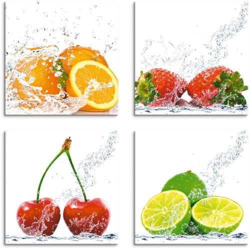 4062144353585 - Leinwandbild ARTLAND Früchte mit Spritzwasser Bilder Gr B H 30 cm x 30 cm Leinwandbild Lebensmittel quadratisch 4 St bunt Bild Leinwandbild Leinwandbilder Bilder 4er Set verschiedene Größen