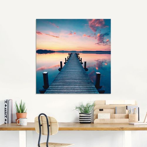 4059745222945 - Glasbild ARTLAND Langer Pier am See im Sonnenaufgang Bilder Gr B H 80 cm x 60 cm Glasbild Gewässer 1 St blau Glasbilder in verschiedenen Größen 4059745222945 - Glasbild ARTLAND Langer Pier am See im Sonnenaufgang Bilder Gr B H 80 cm x 60 cm Glasbild Gewässer 1 St blau Glasbilder in verschiedenen Größen