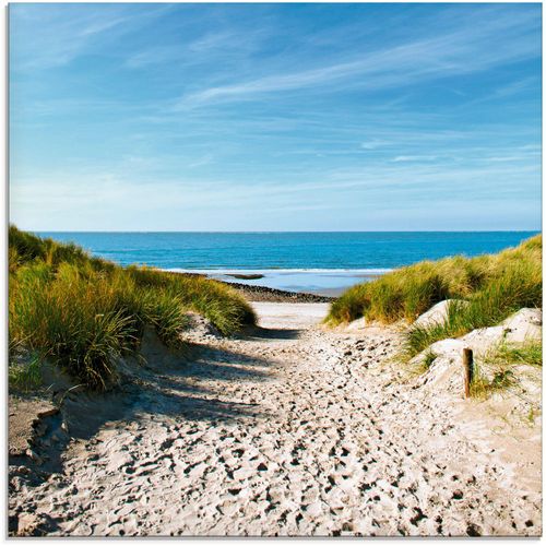 4058661602633 - Glasbild ARTLAND Strand mit Sanddünen und Weg zur See Bilder Gr B H 40 cm x 40 cm Strand 1 St beige (naturfarben) Glasbilder Bilder in verschiedenen Größen