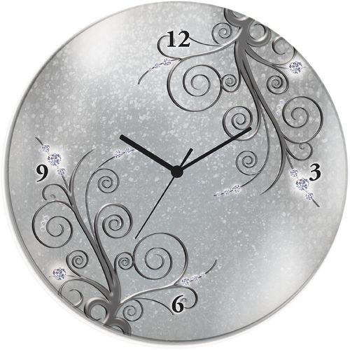 4062144604106 - Wanduhr ARTLAND Glasuhr rund weiße Orchideen auf Ornamenten Wanduhren Gr B H T 30 cm x 30 cm x 18 cm Quarzuhr grau Wanduhren wahlweise mit Quarz- oder Funhuhrwerk lautlos ohne Tickgeräusche