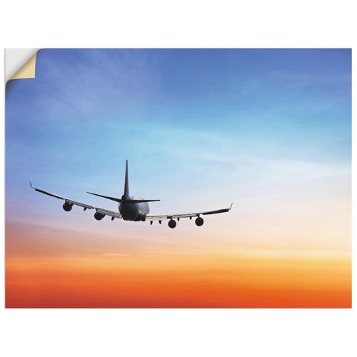 4062144038390 - Wandbild ARTLAND Flugzeug vor orange blauem Abendhimmel Bilder Gr B H 80 cm x 60 cm Wandaufkleber - Vinyl Flugzeuge & Helikopter Querformat 1 St blau Bild Poster Bilder als Alubild Leinwandbild Wandaufkleber oder in versch Größen