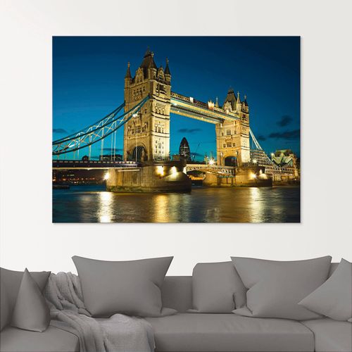 4058661601971 - Glasbild ARTLAND Tower Bridge Abenddämmerung London Bilder Gr B H 20 cm x 20 cm Brücken 1 St blau Glasbilder Bilder in verschiedenen Größen
