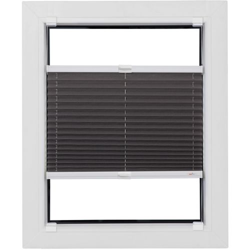 4001442955589 - Plissee Budget Crepe Plissees Gr 220 cm zweiseitig verschiebbar 80 cm grau (dunkelgrau weiß) Plissees ohne Bohren Haftfix glatt